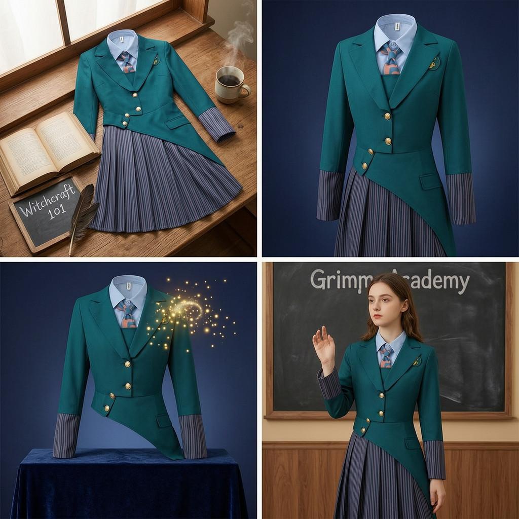 Wicked School Uniform Costume Set For Girls With Polyester Fabric For Halloween And Cosplay