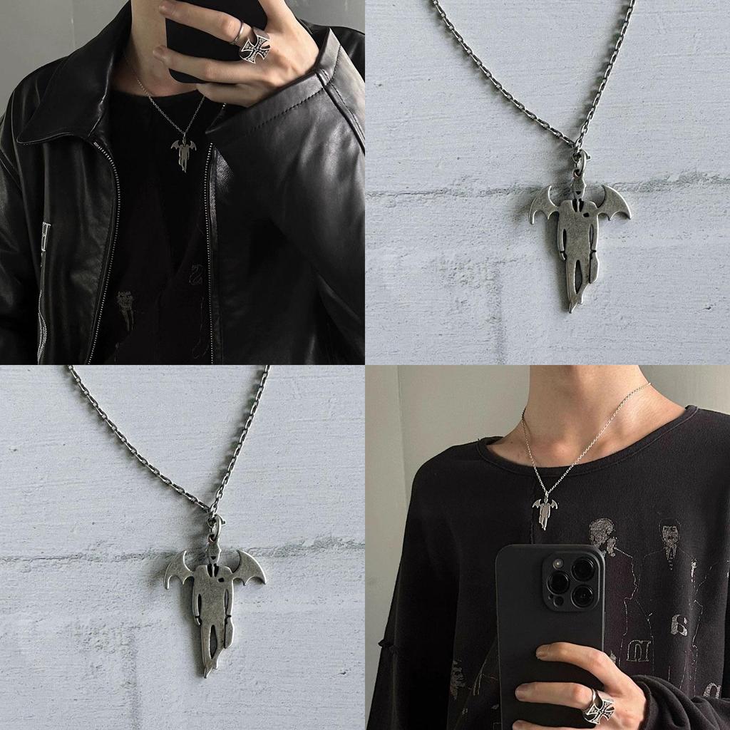 Halloween Vampire Mythology Pendant Necklace With Wing Motif For Costume Accessory