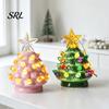 Pink And Green Holiday Accents Christmas Tree Ornament, Glowing Retro Resin Tabletop Decor with Star Cozy Party Supplies Topper, Vintage Xmas