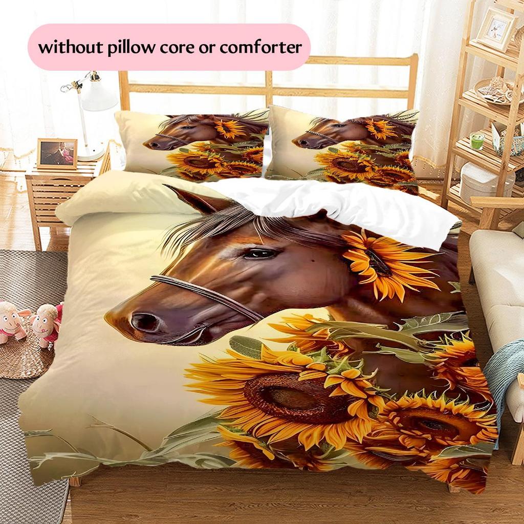 1PC Horse Bedding Quilt Set Quilt Cover Pillowcase Home Decoration Birthday Gift (1 * duvet cover + 2 * pillowcase, without core)