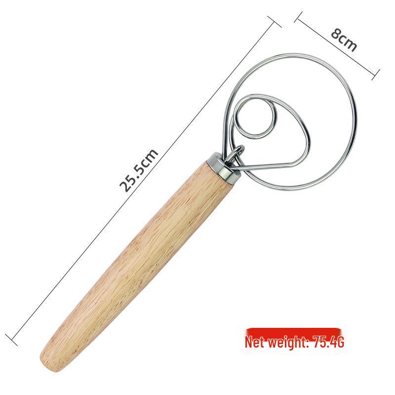 Batedor de Massa Dinamarquês de 13" com Cabo de Carvalho - Misturador de Farinha Manual Aprimorado