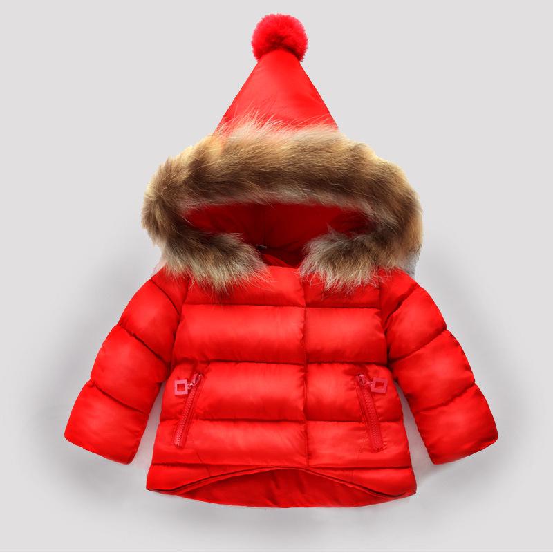 Infant Cotton-Padded Jacket with Fur Collar for 1-2 Year Olds
