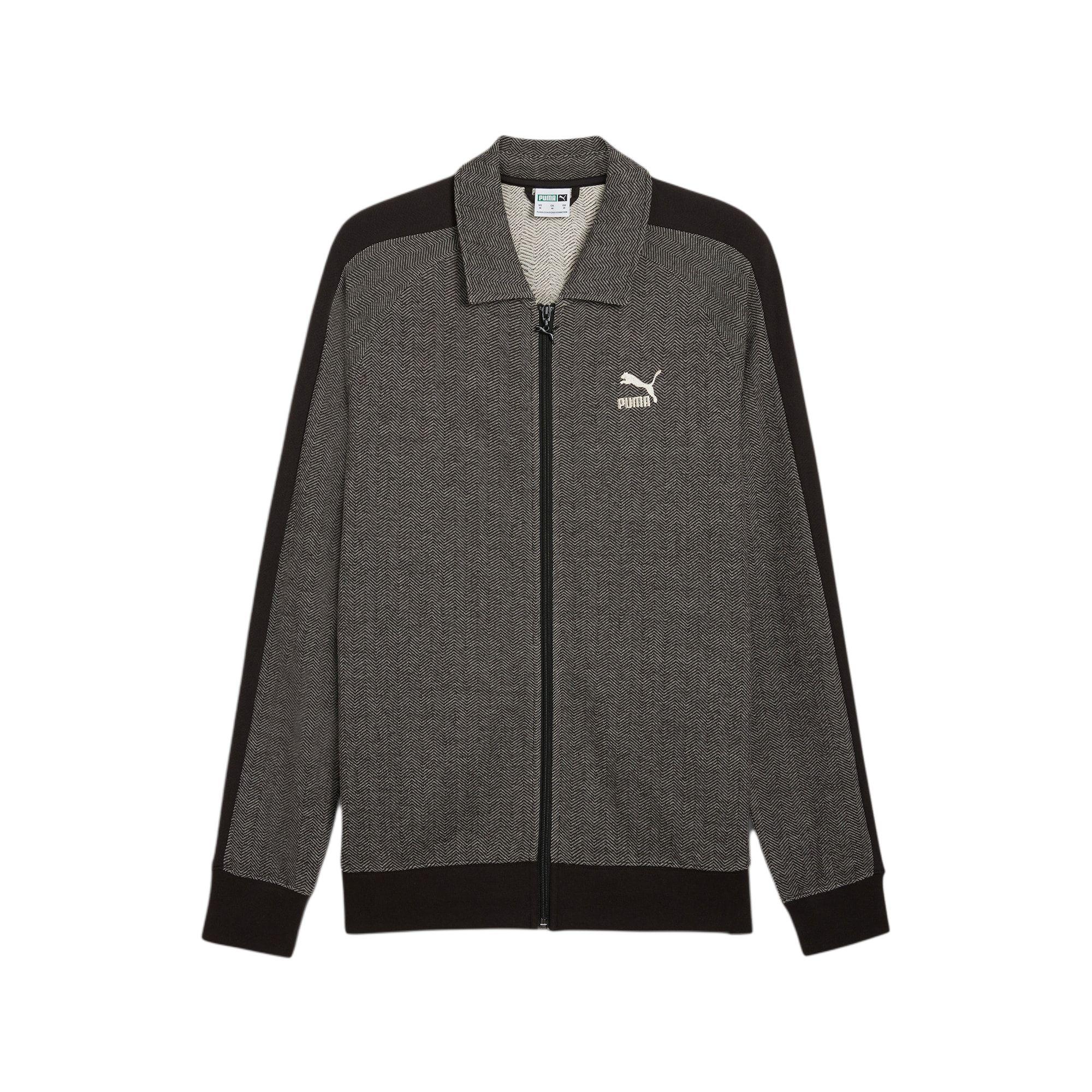 Puma Men s Grey Black Herringbone Full-Zip Jacket With Collar And Embroidered Logo 626397-01 XS