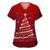Women's Fashion V-neck Short Sleeve Workwear With Pockets Christmas Printed Tops