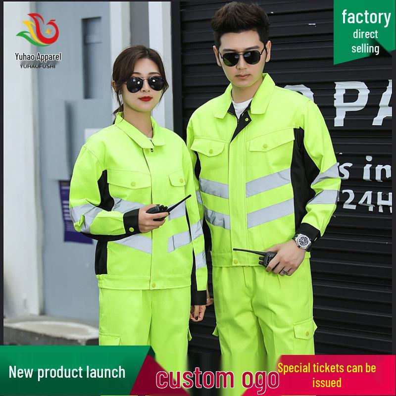 Set de lucru reflectorizant antistatic pentru bărbați - Costum cu mânecă lungă pentru primăvară/toamnă, Ideal pentru sarcini de administrare a drumurilor și salubrizare.