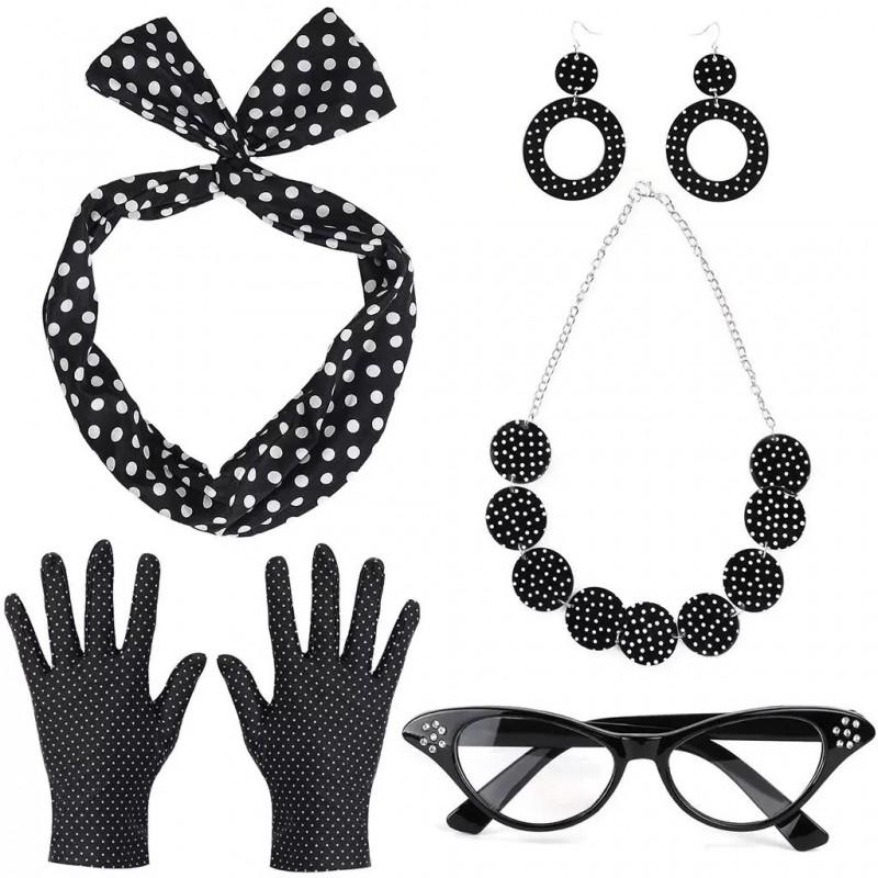 Festival Party Cosplay Set 1950s Retro Polka Dot Earrings Headband Glasses Costume