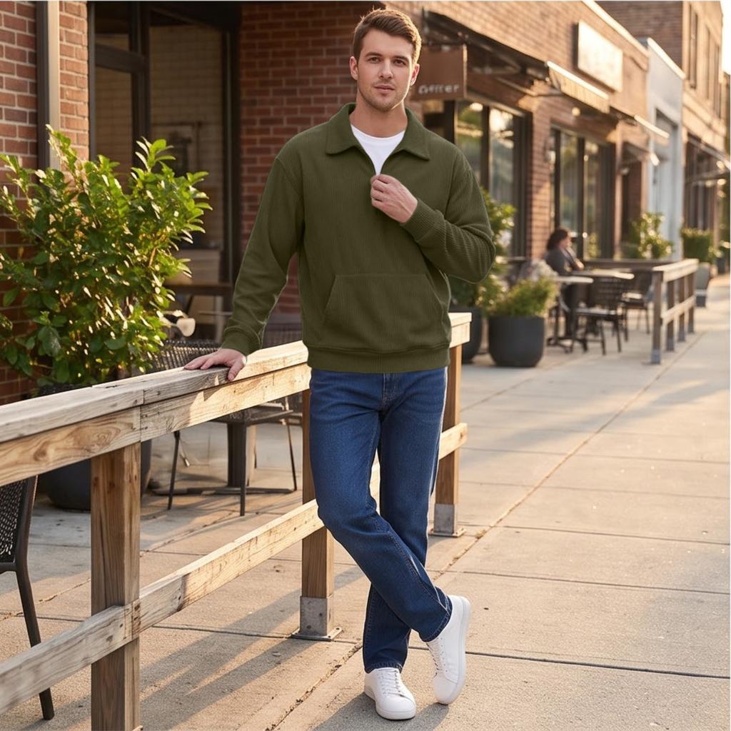 Men's Retro Corduroy Long Sleeve Collared Casual Shirt