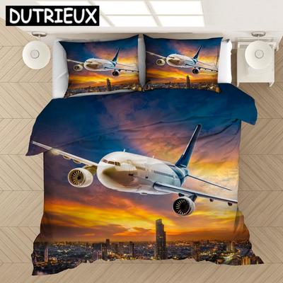 Set de Lenjerie de Pat cu Tematică de Avion Imprimat 3D Cu Huse de Plapumă, Fețe de Pernă și Plapumă Realizate din Lenjerie de Pat