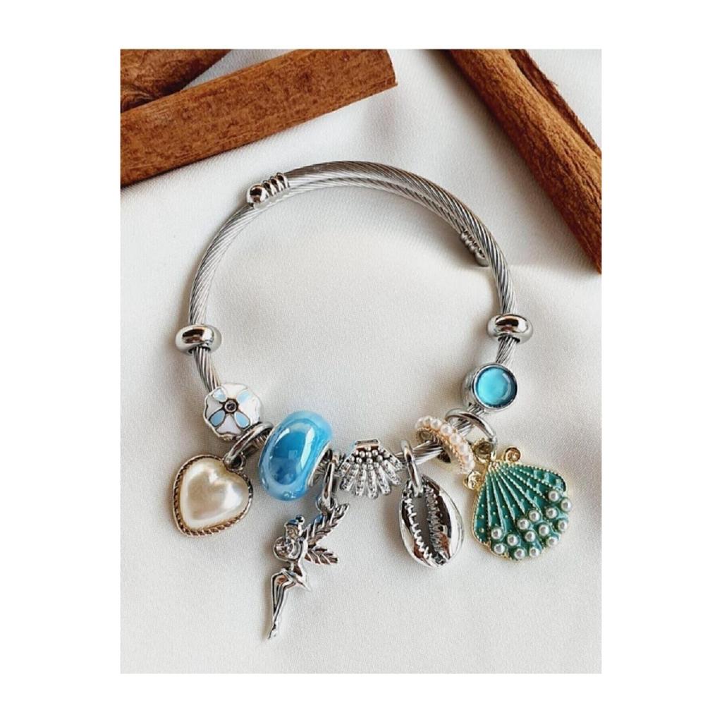 Silver Color Steel Bracelet With White Fish Charm