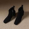 Krazing Pot Cow Suede Nubuck Winter Square Toe Modern Boots Thick High Heels Zipper Women Ankle Boots