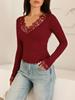 Europäisches und Amerikanisches Damen V-Ausschnitt Spitzenbesatz Patchwork Cropped Top Y25TP428