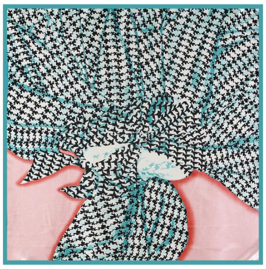 

90x90cm New Design Geometric Plaid Silk Scarf For Ladies Hijab Shawl Satin Scarf Foulard Square Head Scarves Wraps For Women 90x90cm