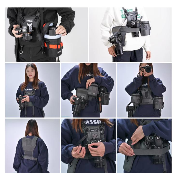 Doppelkamera-Geschirr Multi-Trage-Brustwesten-System mit Seitenholster für Canon Nikon Sony Olympus DSLR-Kamera