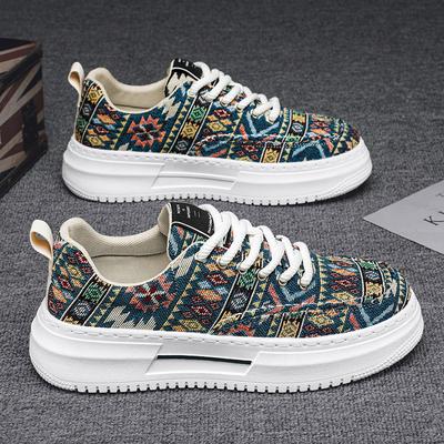 Męskie sneakersy w stylu etnicznym w paski, casualowe, oddychające buty płócienne, mokasyny, modny trend, męskie buty płaskie, buty sportowe, tenisówki męskie