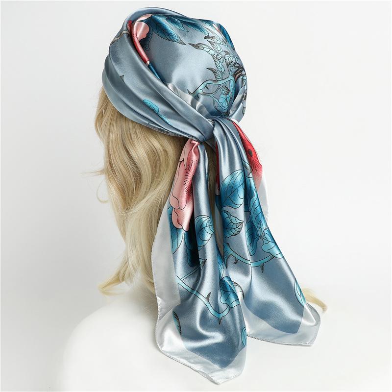 90 * 90cm New Silk Scarf Women'S Spring And Summer Decorative Scarf Sunscreen Travel Shawl Autumn And Winter Scarf Thin Edition