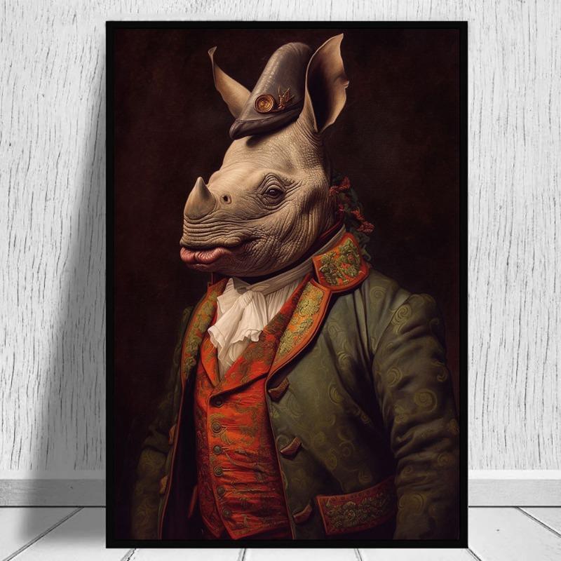 Vintage Lion Swan Zebra Snow Leopard Deer Elephant Animals Wearing Noble Attire Posters Canvas Print Painting for Home Decor