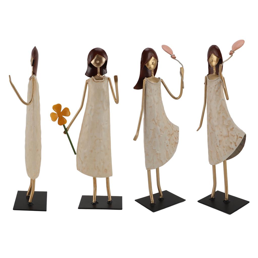 Metal Girl Statue Vintage Iron Art Standing People Figurine Desk Ornament for Home Study Living Room