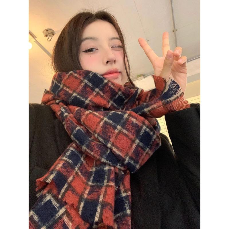High End New Plaid Scarf Autumn and Winter Warm Shawl Student Retro Versatile Tassel Houndstooth Scarf for Women