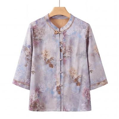 Yuzhaolin Women's New Chinese Style Floral Summer Shirt