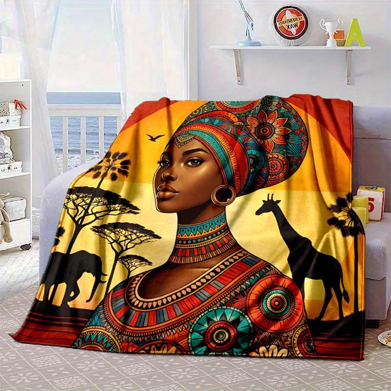 African Women Blanket Flannel Blanket for Bed, Sofa, Camping, Hiking, Picnic Essentials, Gift for Family Fan Gifts