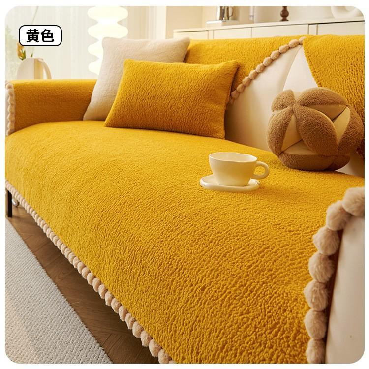Non-Slip Leather Sofa Cover, Shearling Sofa Cushion, Thickened Fleece Seat Pad for Fall and Winter, Luxury-Style Cover Cloth