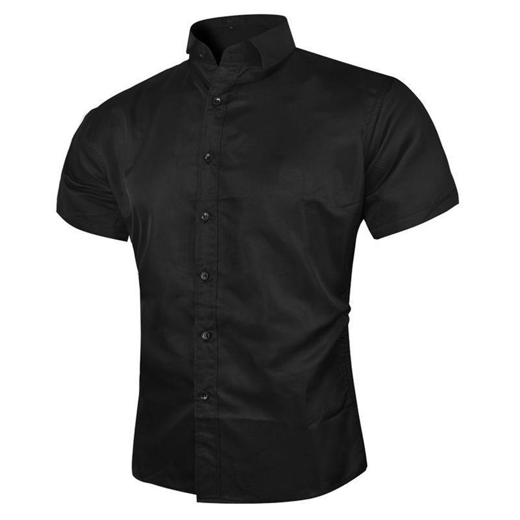 Men's Summer Solid Slim Fit Shirts Men's Business Fashion Casual Short Sleeve Shirts