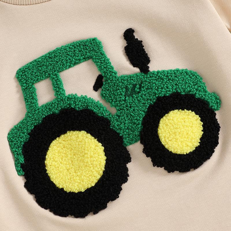 Tenues d'été pour garçons T-shirts à col rond et manches courtes brodés de camions Short à taille élastique Ensemble de 2 pièces