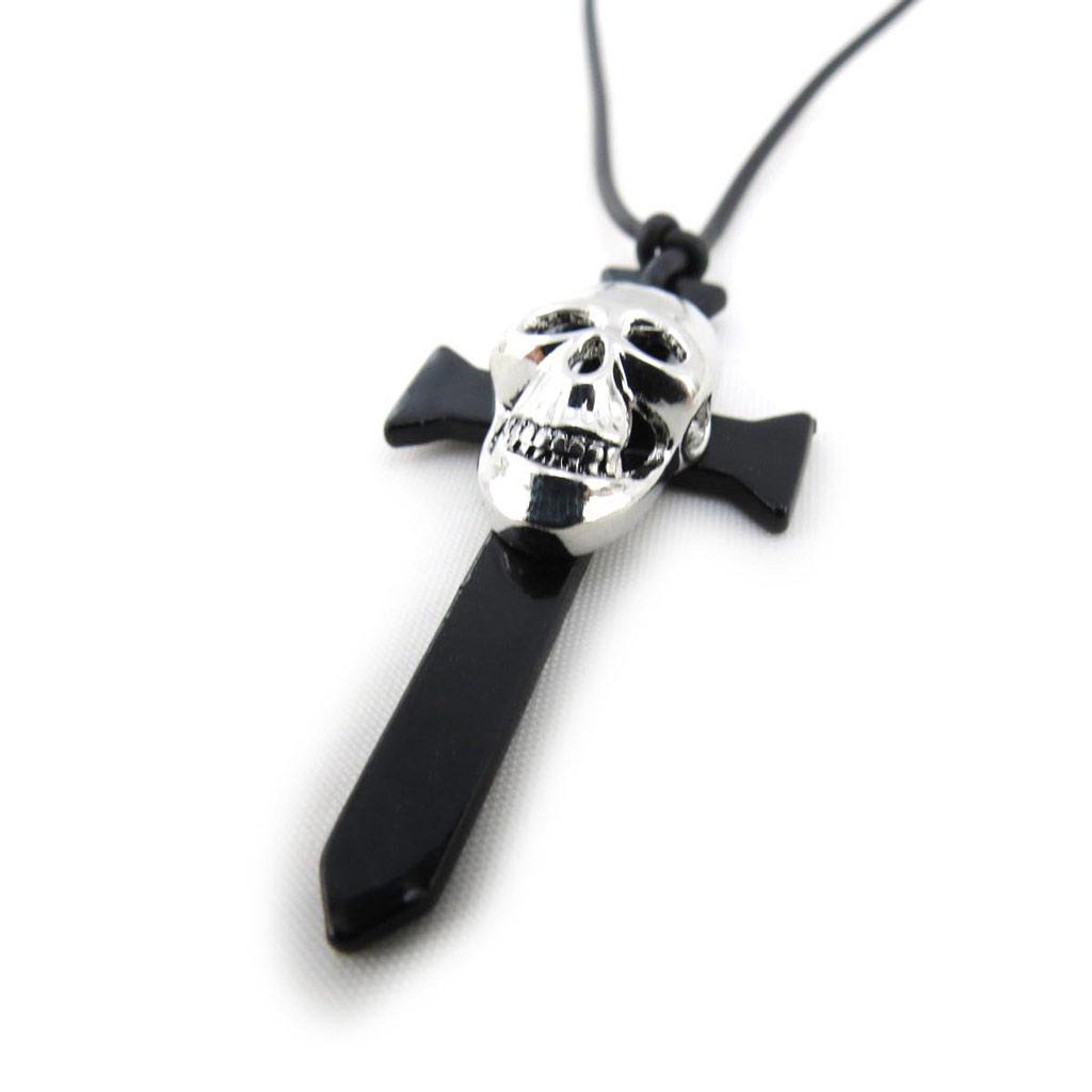 Les Trésors De Lily [J3629] - Designer-Halskette 'Totenkopf' schwarz silberfarben