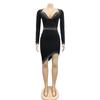 Rhinestone V-Neck Sexy Slit Long Sleeve Irregular Dress for Women