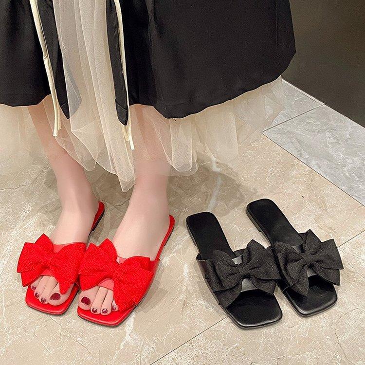 Summer new bow sandals women's soft bottom fashion flat bottom one-word drag