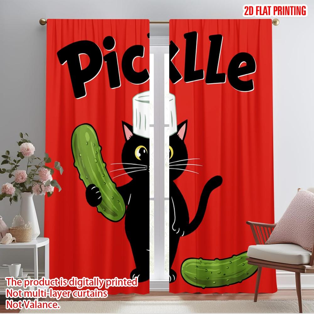 

2pcs 2D flat printing Curtains Black Cat Pickle Polyester Without Electricity Festive Holiday Use for Festive Wall Decor 52.50×116.00 CM 2pcs
