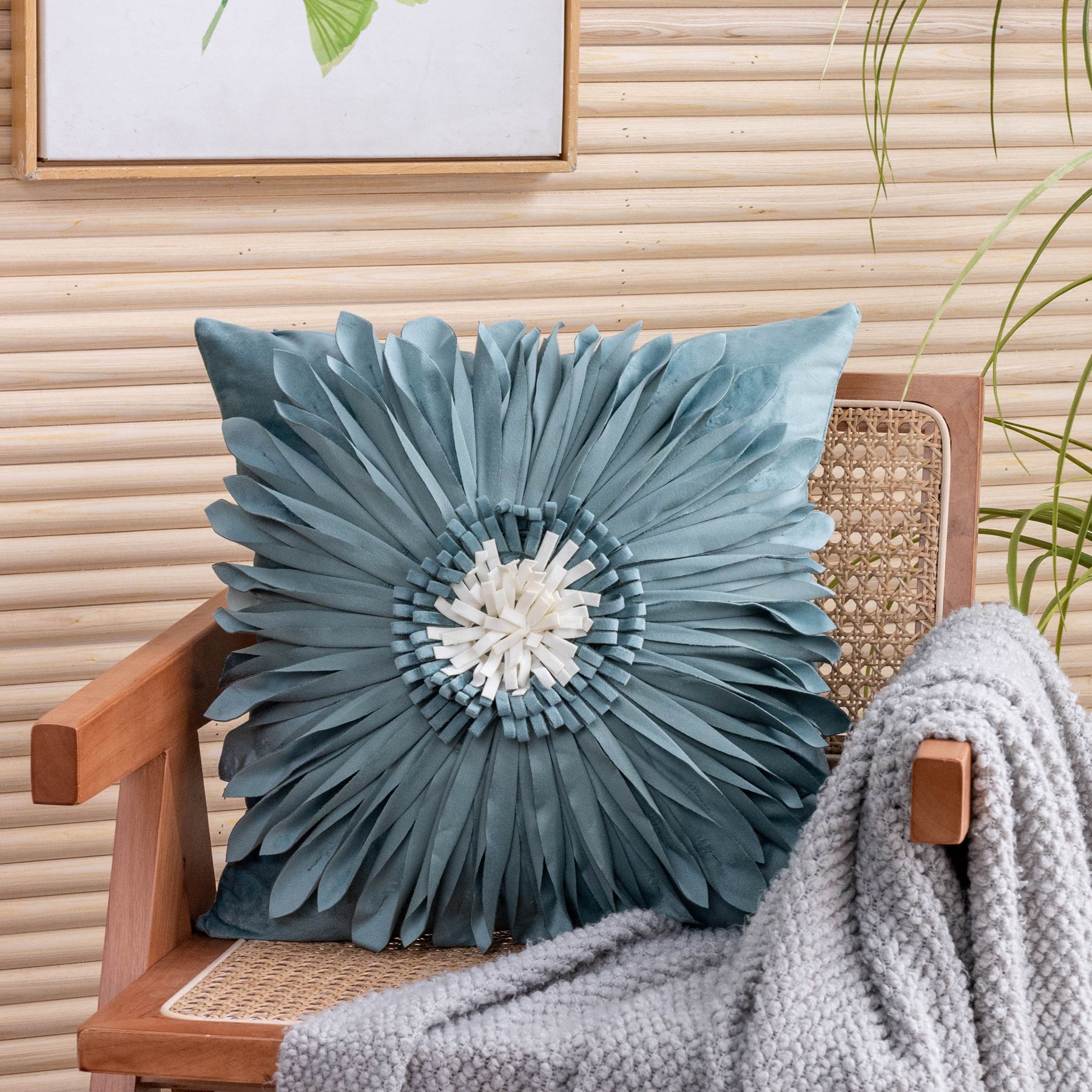 

Fashion Modern Style Pink White Throw Pillows 45*45cm Velvet Stitching 3D Chrysanthemum Cushion Waist Pillow Blue Cushion Case 1PCS Cushion cover