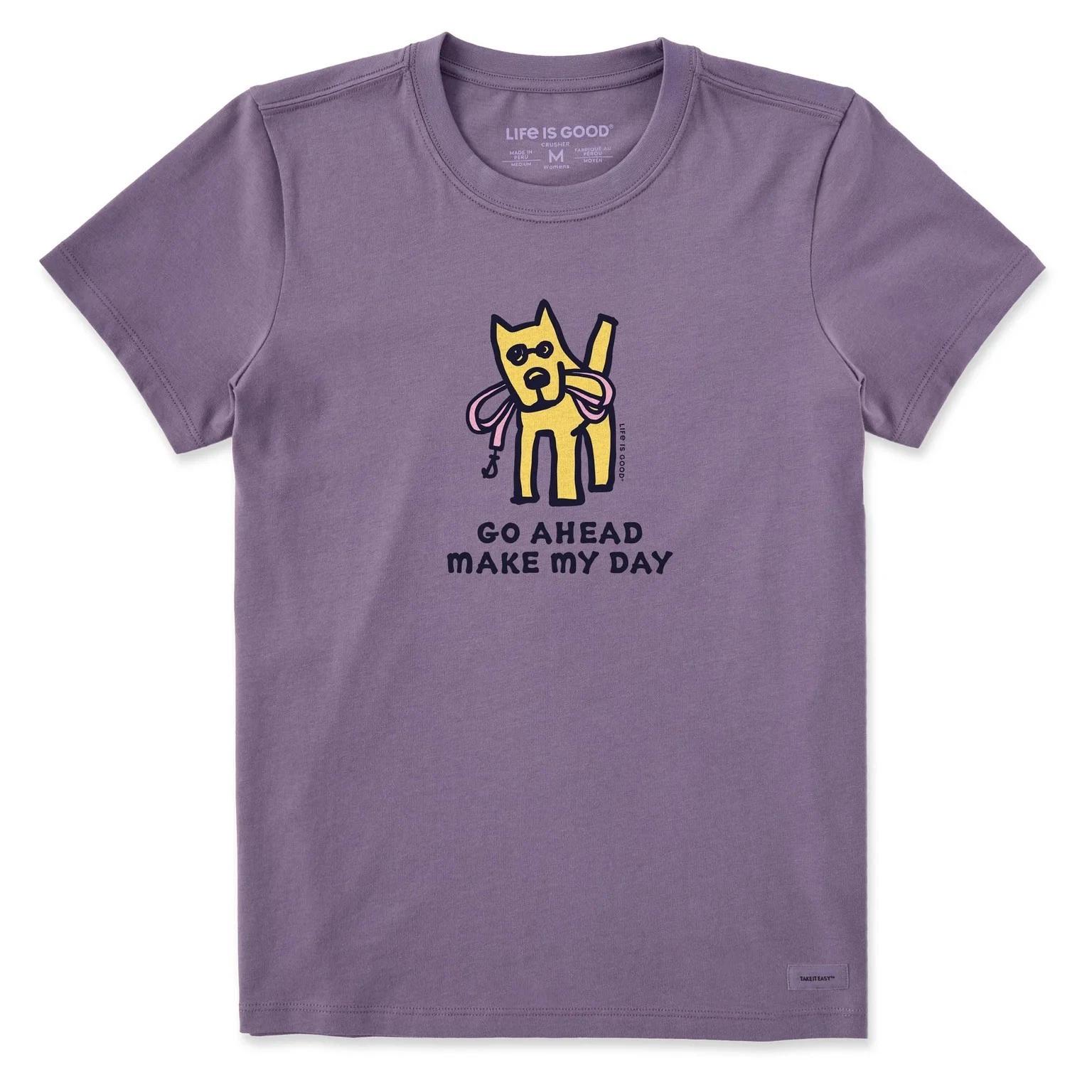 Life is Good Women s Go Ahead Make My Day Short Sleeve Crusher Tee, Dusk Purple S
