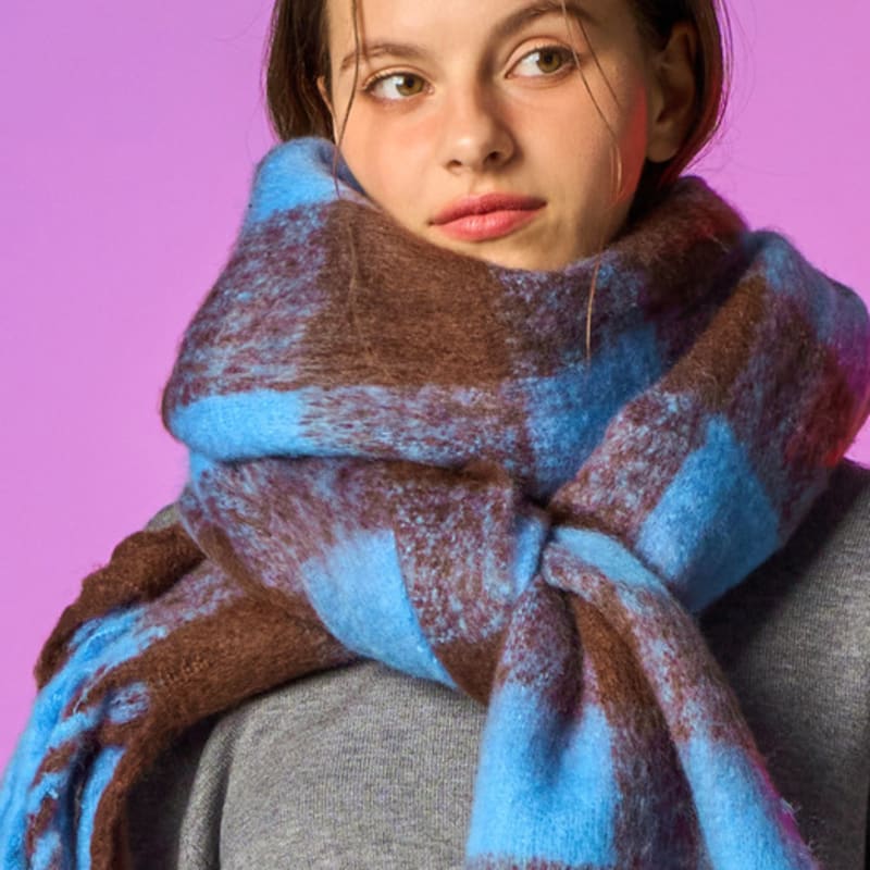 

KOLEAT [Unisex] Winter Heat Double-Sided Insulated Check Scarf [Blue] Blue_FREE