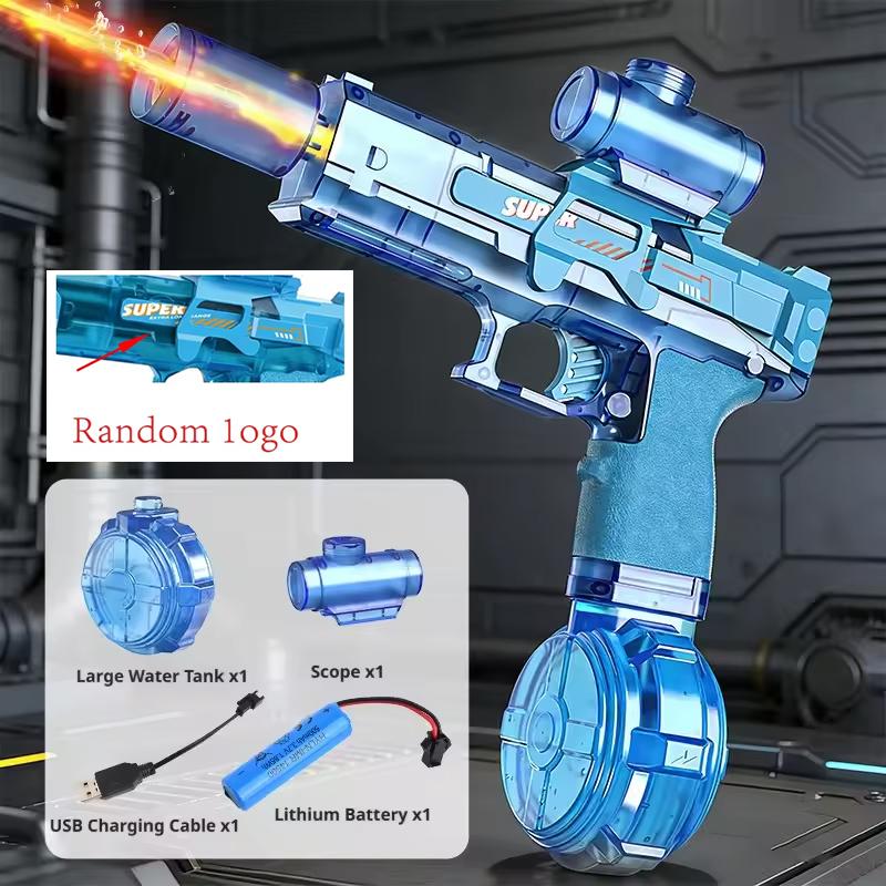 Electric Water Gun Automatic Continuous Firing Squirt Gun Outdoor Toy Long Range Shooting Water Gun with Lights Swimming Toys