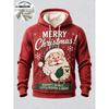 3D Print Christmas Fleece Hoodie Retro Santa With Coffee Cup Snowflake Pullover Long Sleeve Kangaroo Pocket Xmas Sweatshirt