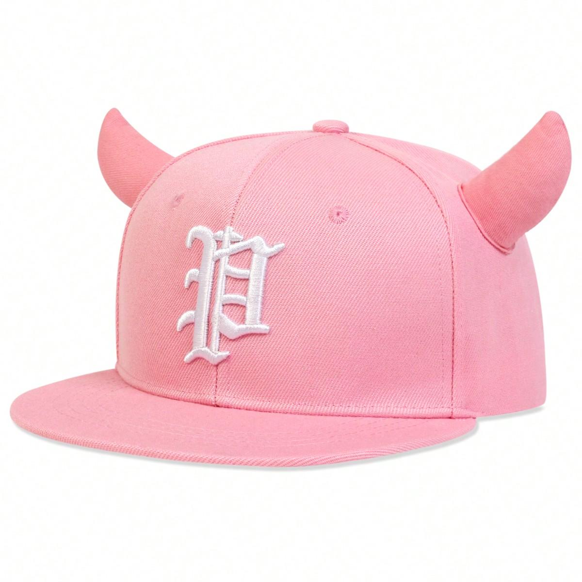 Unisex Personality P Letter Embroidery Ox Horn Hip-Hop Hats Outdoor Adjustable Casual Baseball Caps Sunscreen Hat
