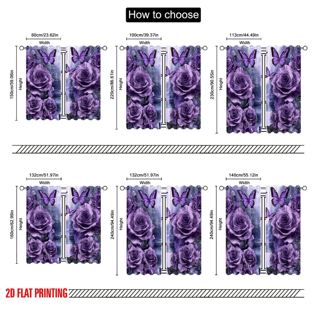2pcs,2D Plane Printing Pattern Curtains Purple Dreamscape Versatile 100% Polyester (without Rod) Versatile All Ldeal for
