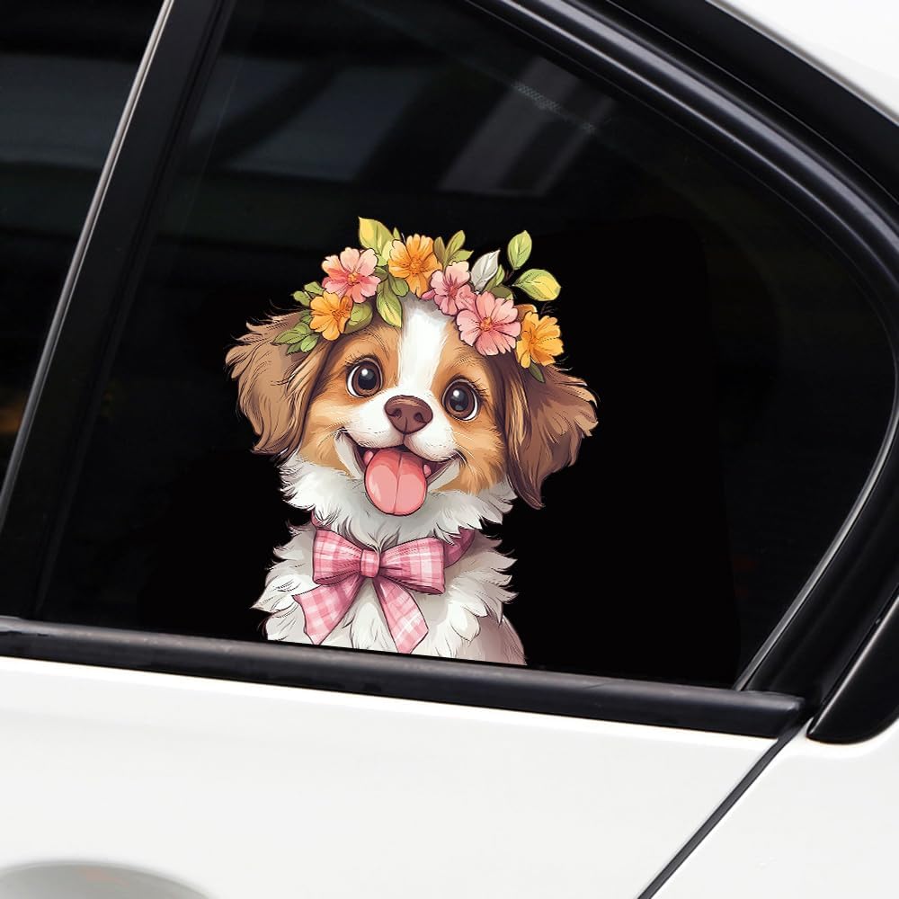 Cute Animal Dog Car Sticker Waterproof PVC Double-Sided Printed Puppy Car Decal Funny Dog Peeking Decal for Car Window Bumper Truck Wall Laptop Car