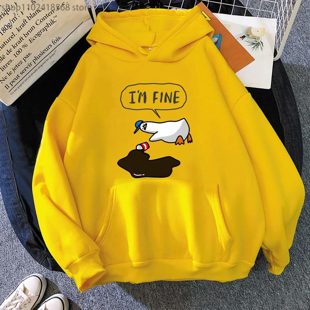 I’m Fine Hoodies Duck with Spilt Coffee Sweatshirts Cartoon Anime Tracksuit Men Winter Clothes Women Tops
