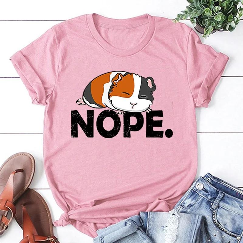 Summer Round Neck Animal Guinea Pig Pattern Printed Top Fashionable Casual Pure Cotton Short Sleeved Women's T-shirts