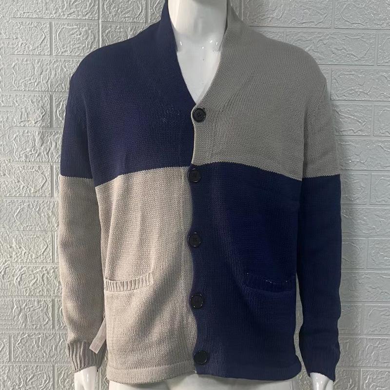 2025 Sweater Cardigan Color Block Button Long Sleeve Knitted Jacket