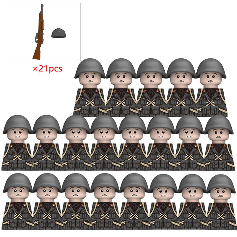 MOC Military Italian Soldier War Action Figures Army Figures Building Blocks Helmet Weapons Accessories Kids for Toys Gifts