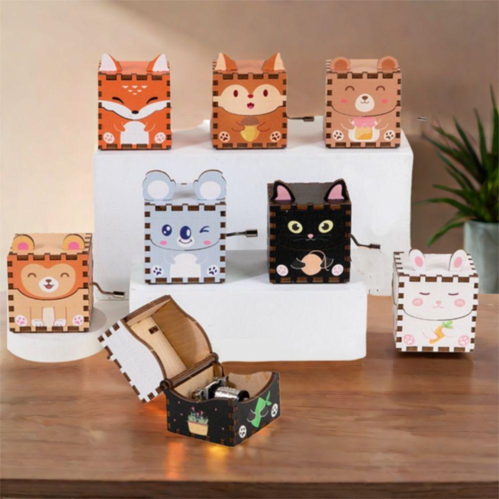 3D Wooden Music Box Puzzle Structure Cartoon Animal Music Box  Children's Toys