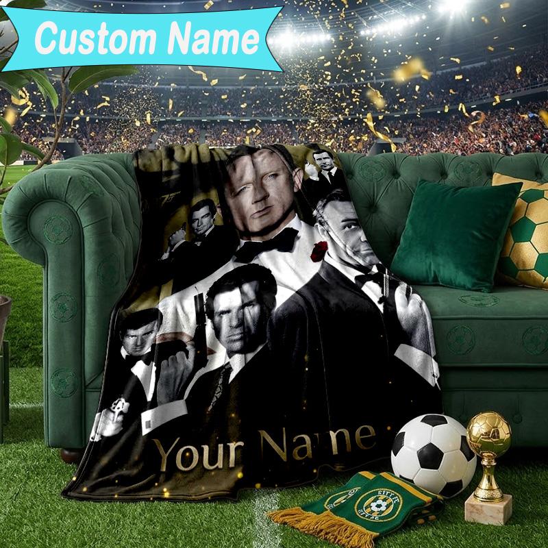 Custom Name Blanket James Bond Movie Collage Blanket Bedding Blanket for Travel, Camping, Living Rooms, Offices, Sofas, Fan Christmas Gift