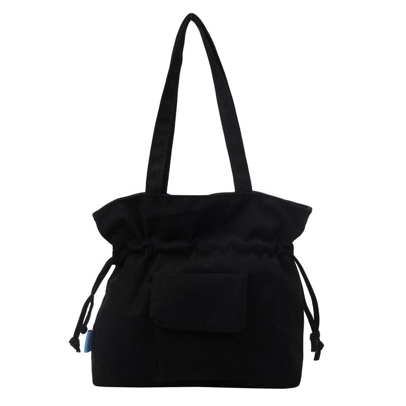 

Большая сумка на шнурке Женская сумка через плечо большой вместимости Вельветовая сумка чёрный
