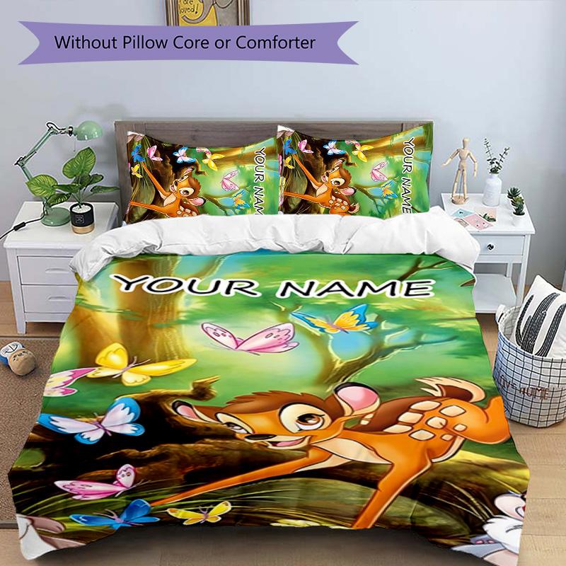 3pcs Bambi3 Cover Set - Personalized Name, HD Printed Bedding with 1 Cover and 2 Pillowcases - Perfect for Home Decor, Easy Care