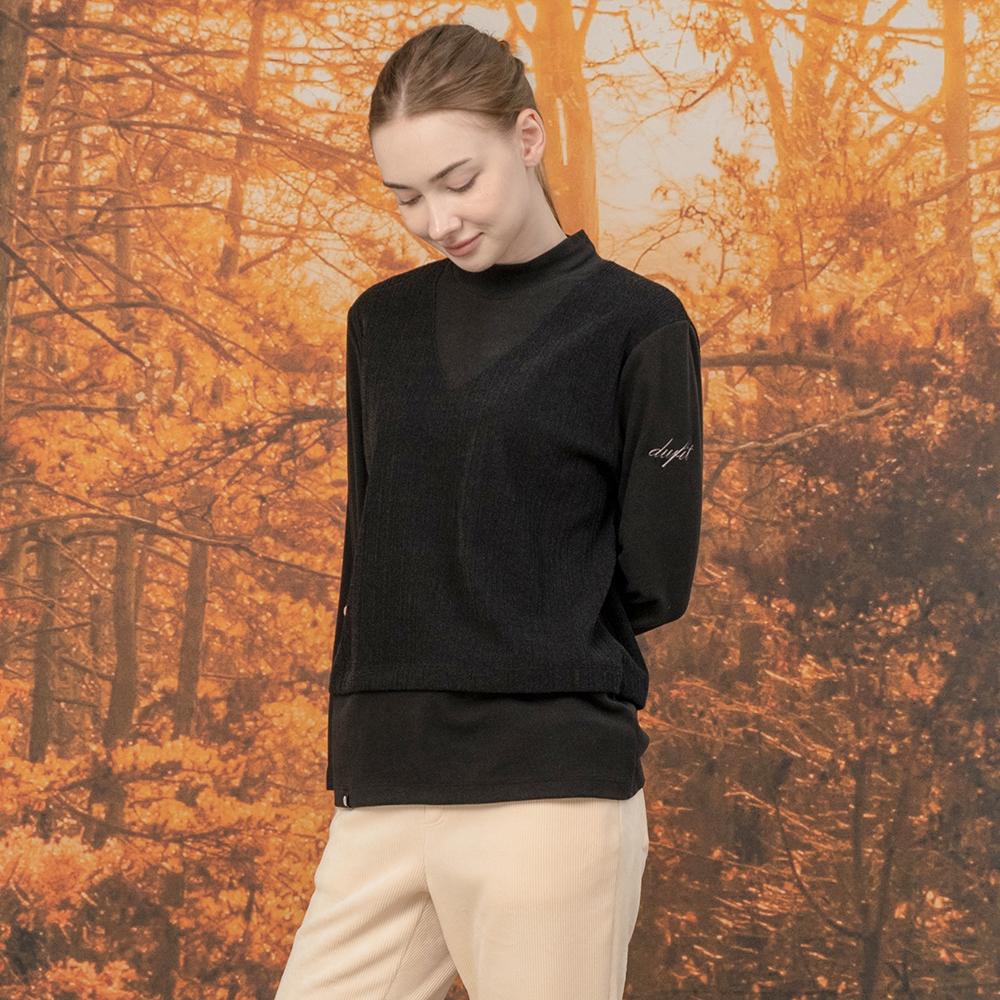 DURAN Knit Combination Layered Mock Neck T-Shirt Dtf4W-4154 2 Colors