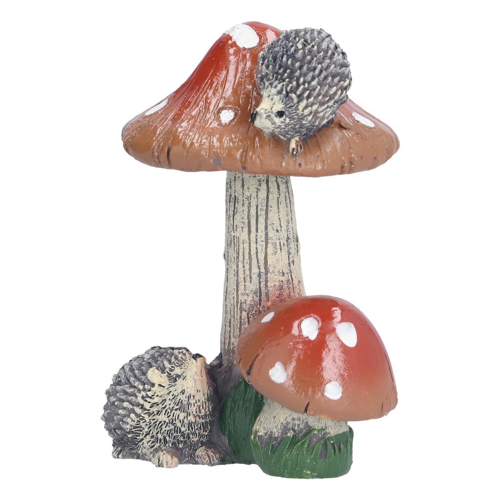 2Pcs Hedgehog Mushroom Ornament Miniature Animal Statue Bonsai Decoration for Garden IndoorBrown