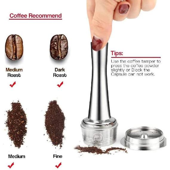 Refillable Stainless Steel Verismo K FEE CBTL Coffee Capsule, Reusable Coffee Filter Compatible for K Fee Verismo, Verismo Coffee Capsule Pods+Tamper